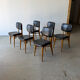 Set of 6 Scandinavian design chairs in solid beech and black Skai.