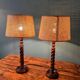 Pair of table lamps in turned wood, manual work