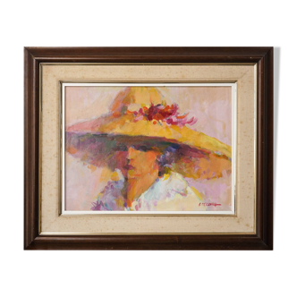 Huile sur Toile - Tableau Dame au Bonnet