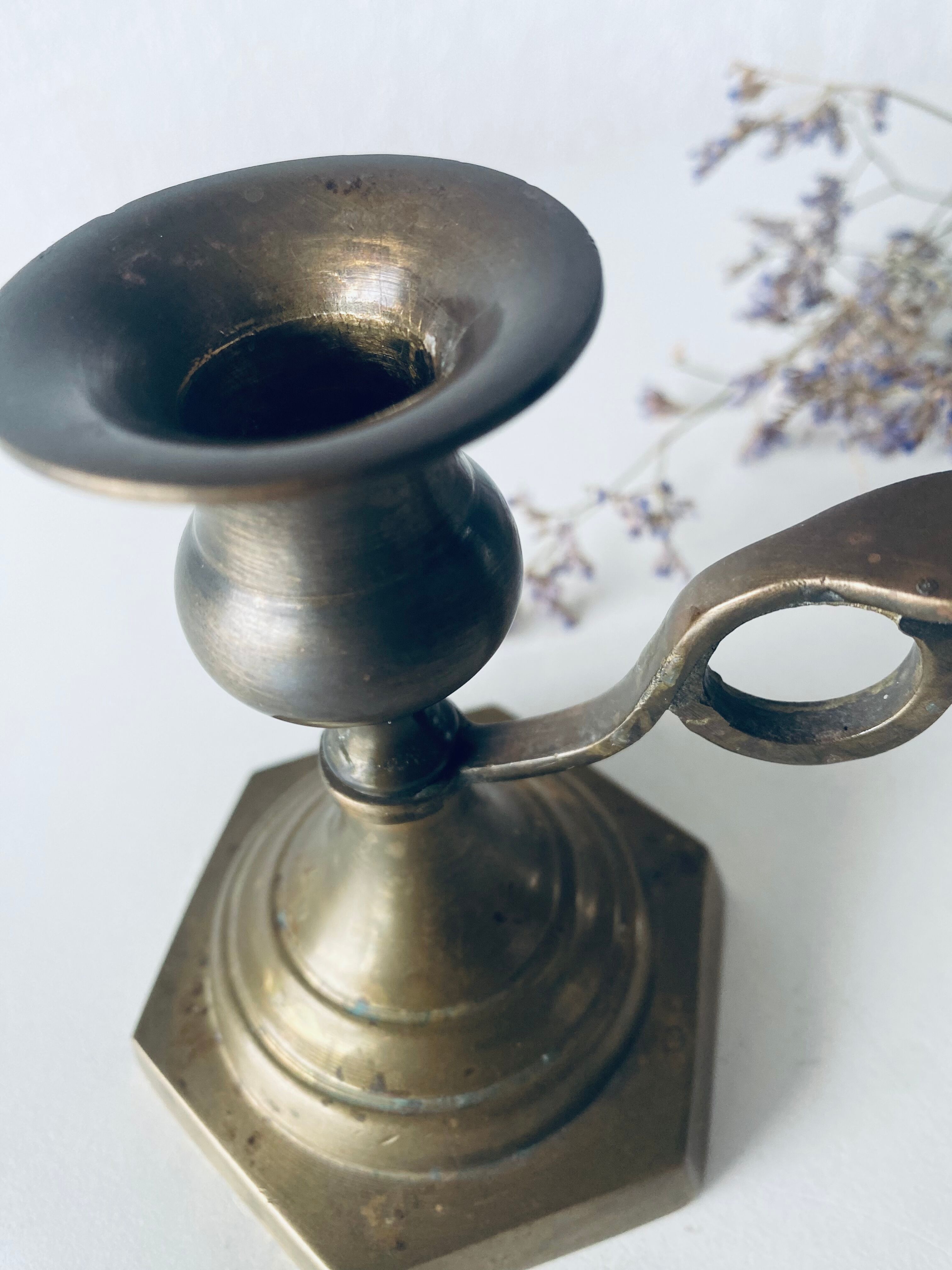 Candle holder with bronze handle