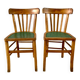 Pair of bistro chairs in light curved wood and green seat 1950s
