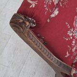 1920-30s, Danish armchair, furniture cotton fabric, hand carved oak wood.