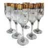 Lot 6 grandes flûtes à champagne. Style Cristalleria Fratelli Fumo Brothers Italie. Bordure or 24 c gravée arabesques
