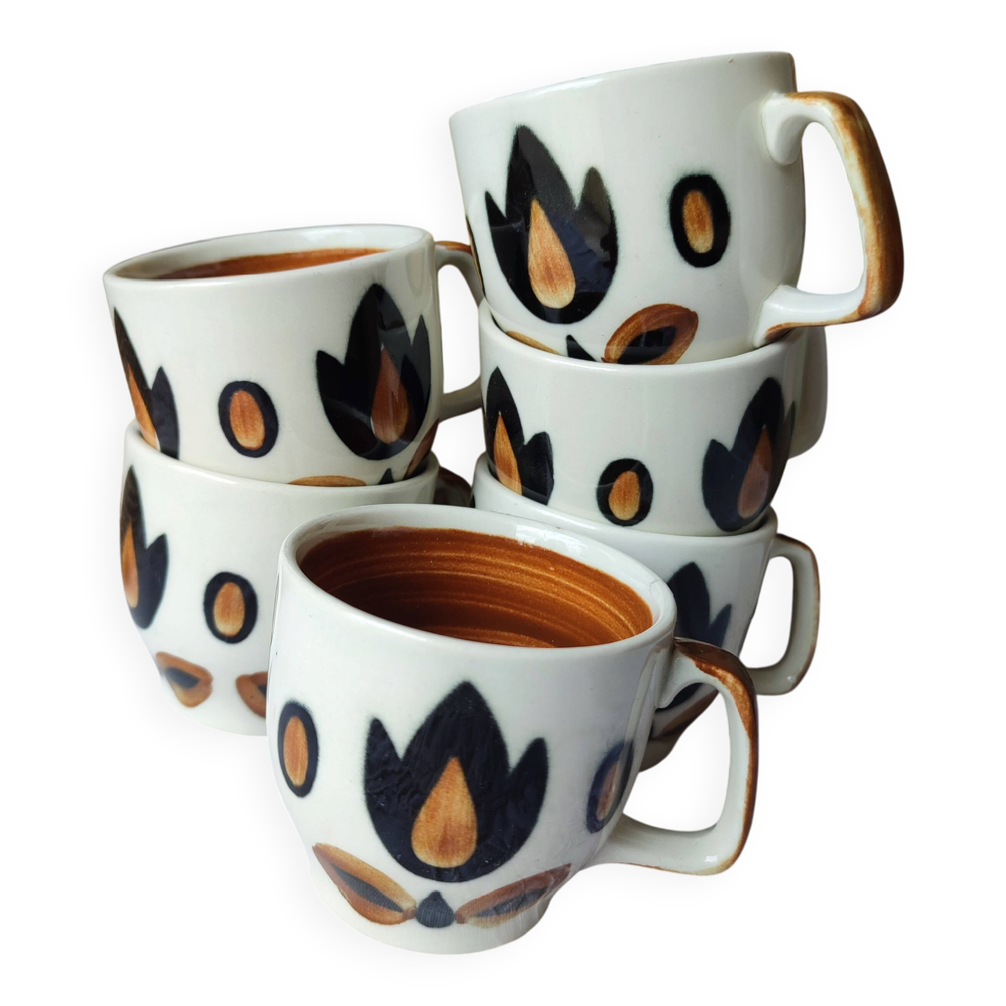 Set of 6 Boch La Louvière cups – Kimono model – Belgian vintage