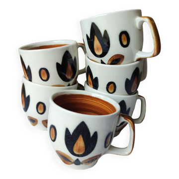 Ensemble de 6 tasses vintage Boch La Louvière – Modèle Kimono, Belgique