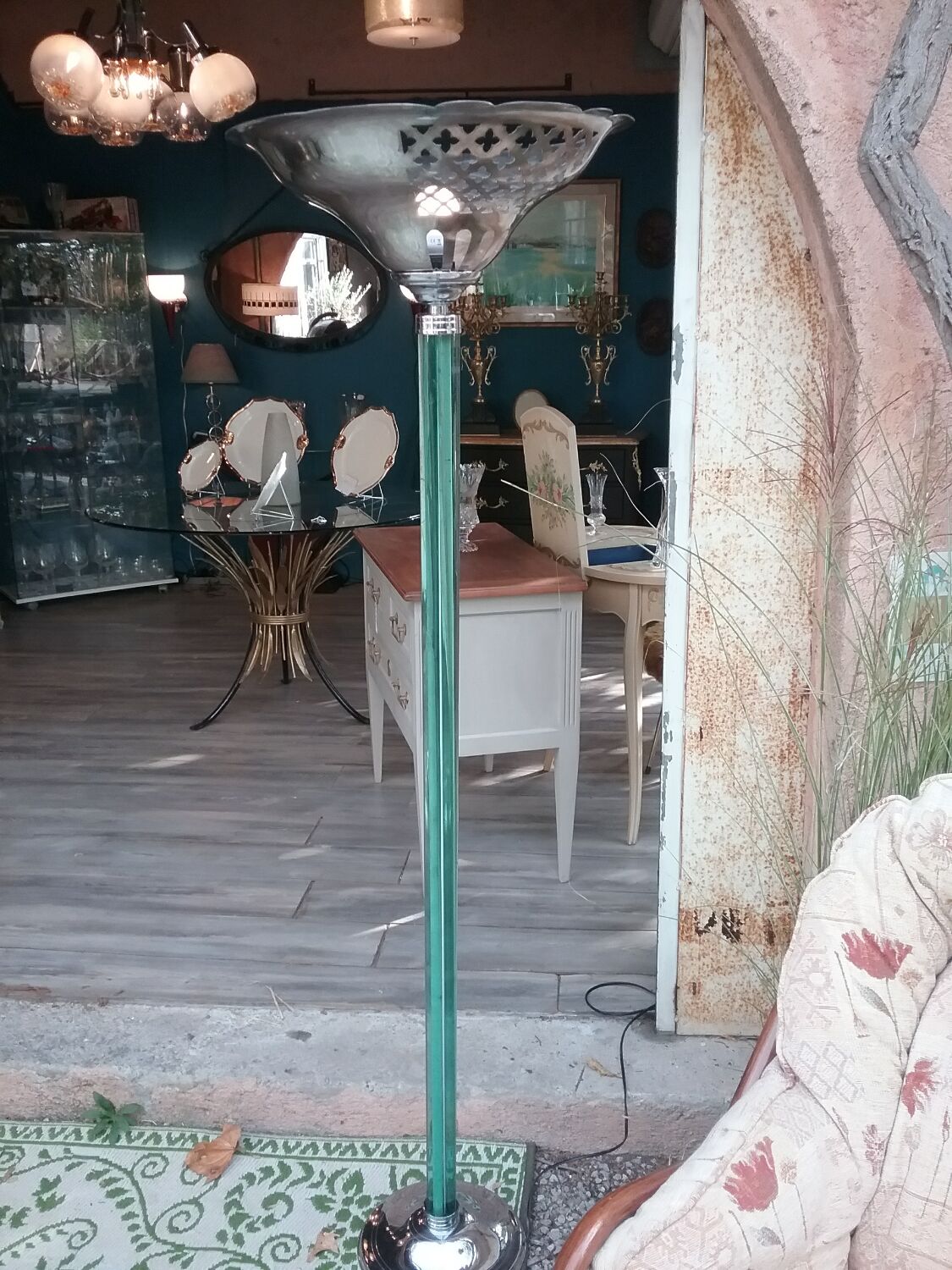 Vintage floor lamp in glass and chrome
