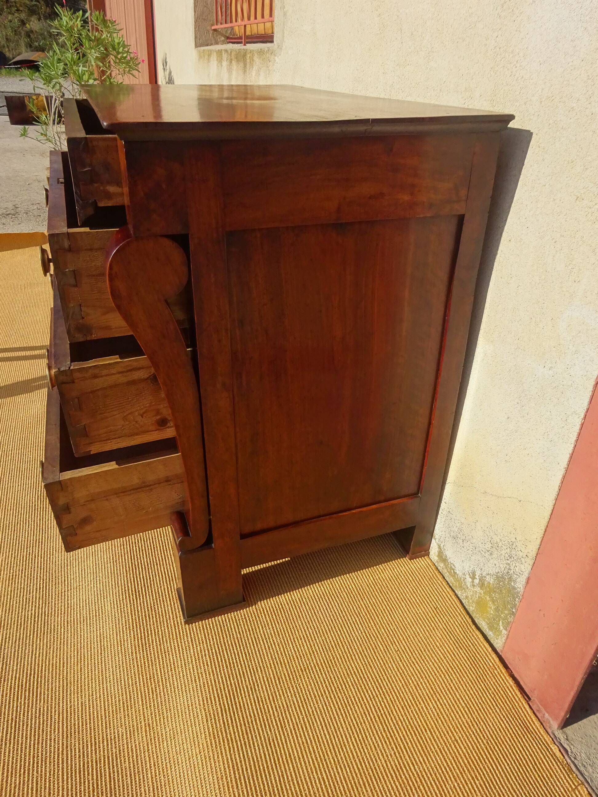Antique solid walnut chest of drawers with scrolls