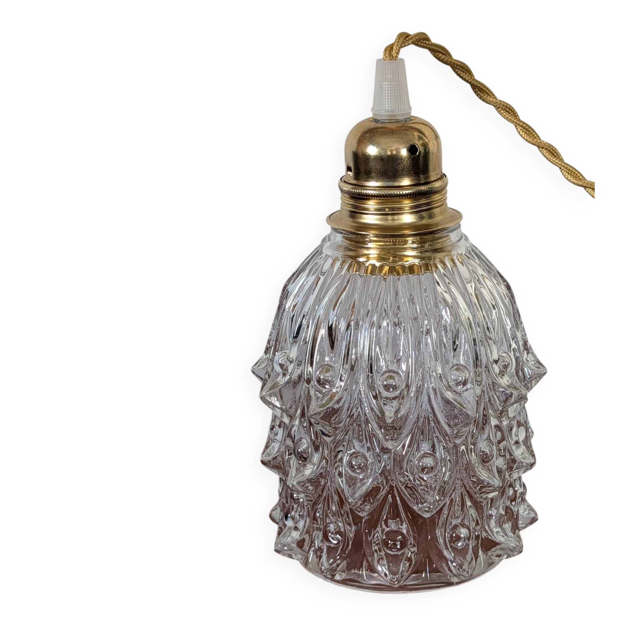 Suspension verre moulé décor ocelles de paon 70's