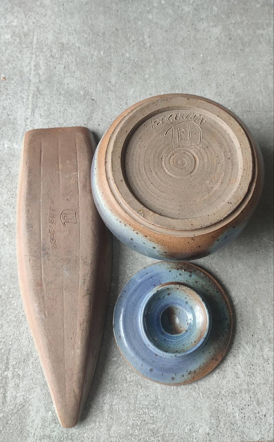 Vintage glazed stoneware set signed Béceleuf