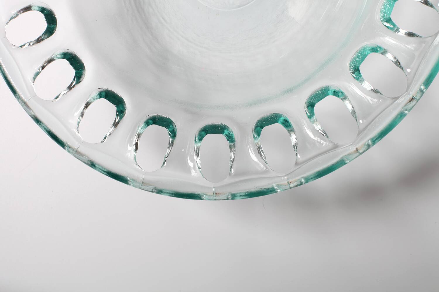 Vintage Georgia Green Recycled Glass Fruit Bowl / Cutout Platter / Spain