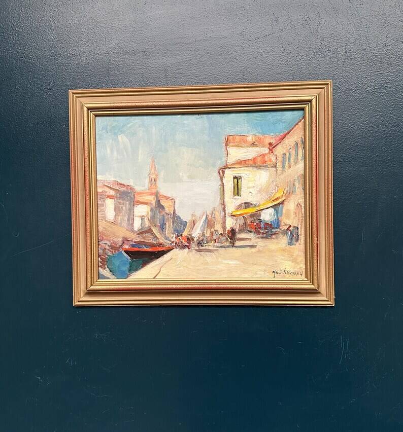 Swedish Oil on  panel - "Venice II" by Knut Norman - Vintage- 51 × 43 cm