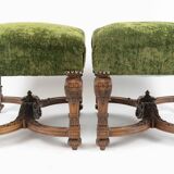 Important Pair of Sculpted Walnut Stools, Louis XIV Style