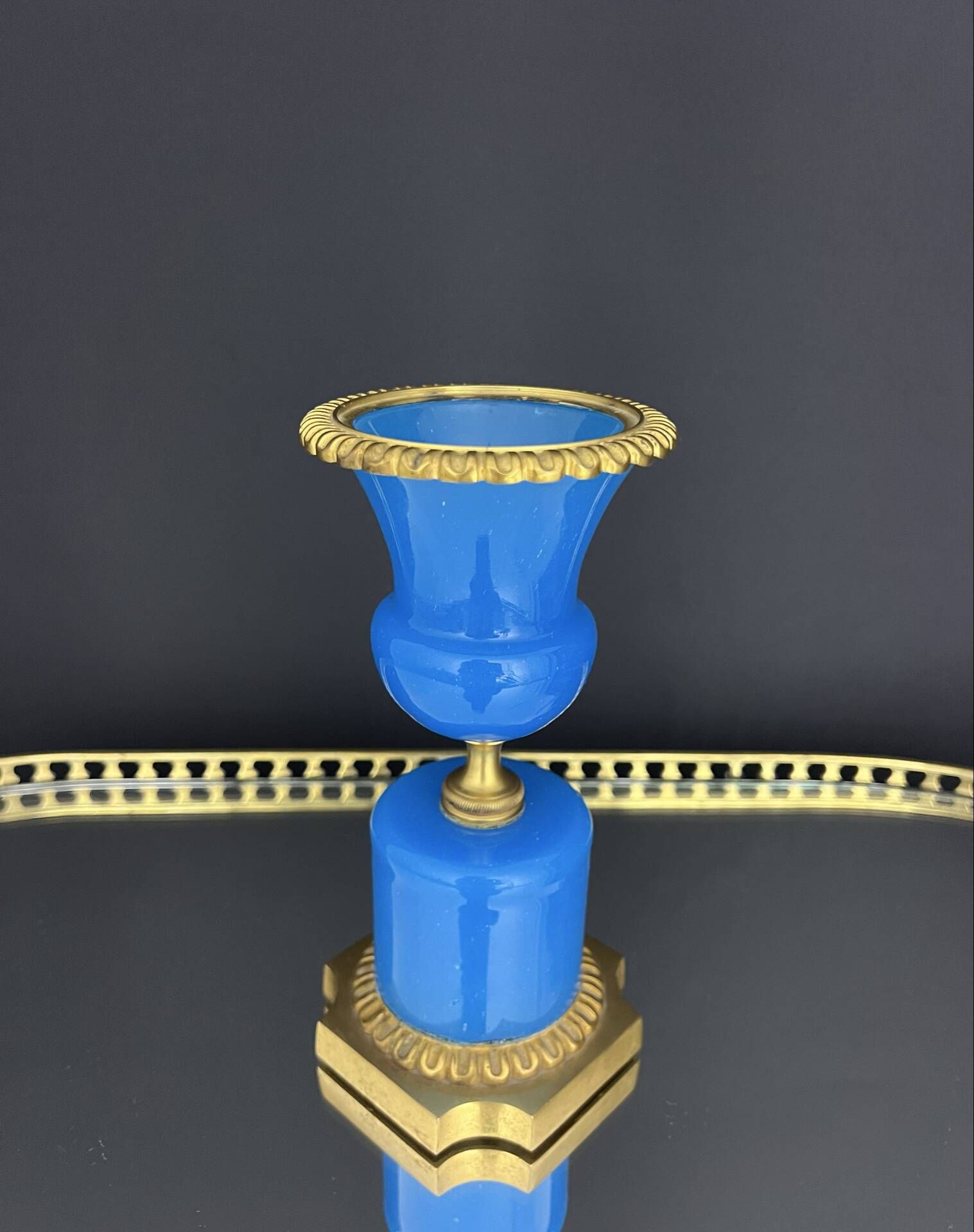 Médicis vase in blue opaline and gilded bronze