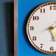 Vintage formica clock rectangular silent wall clock "Jaz golden blue"