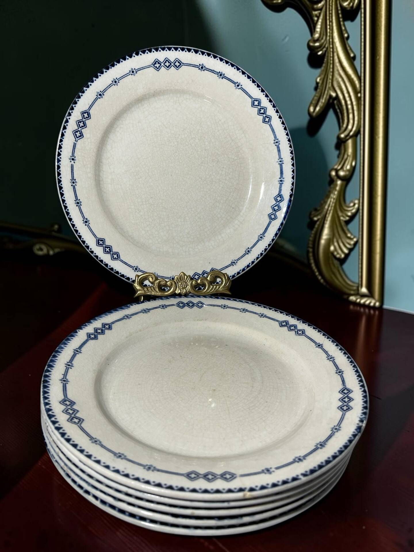 Set of 6 antique Gien plates