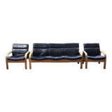 Danish Mathsson sofa + 2 armchairs in curved wood and leather