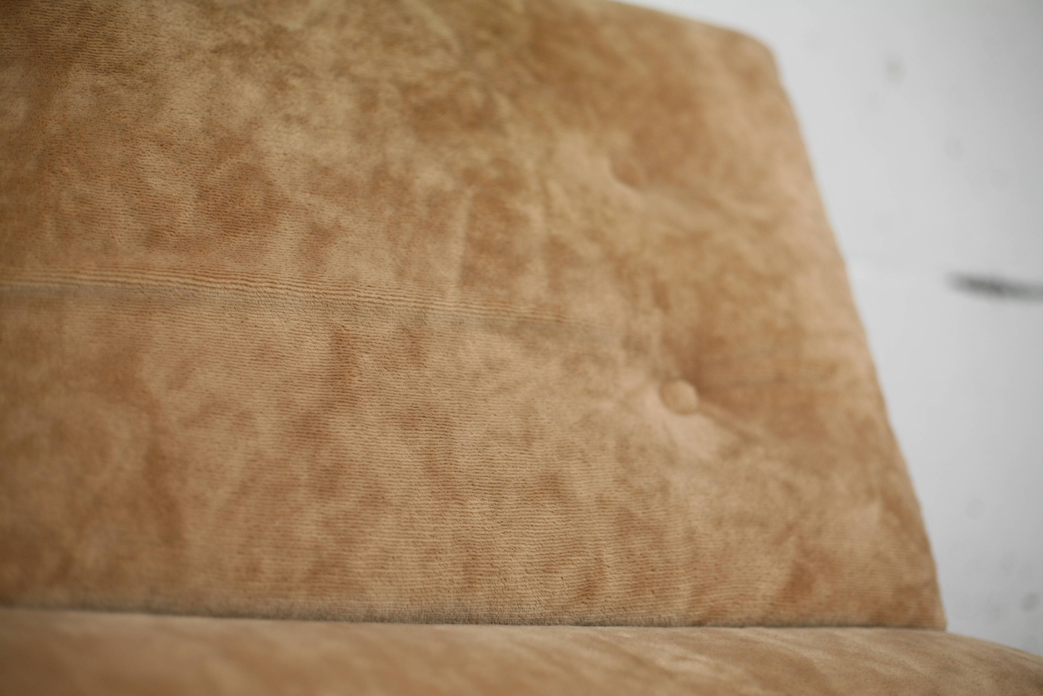 Pair of armchairs "Space Age", foam and velvet "honey", France, circa 1970
