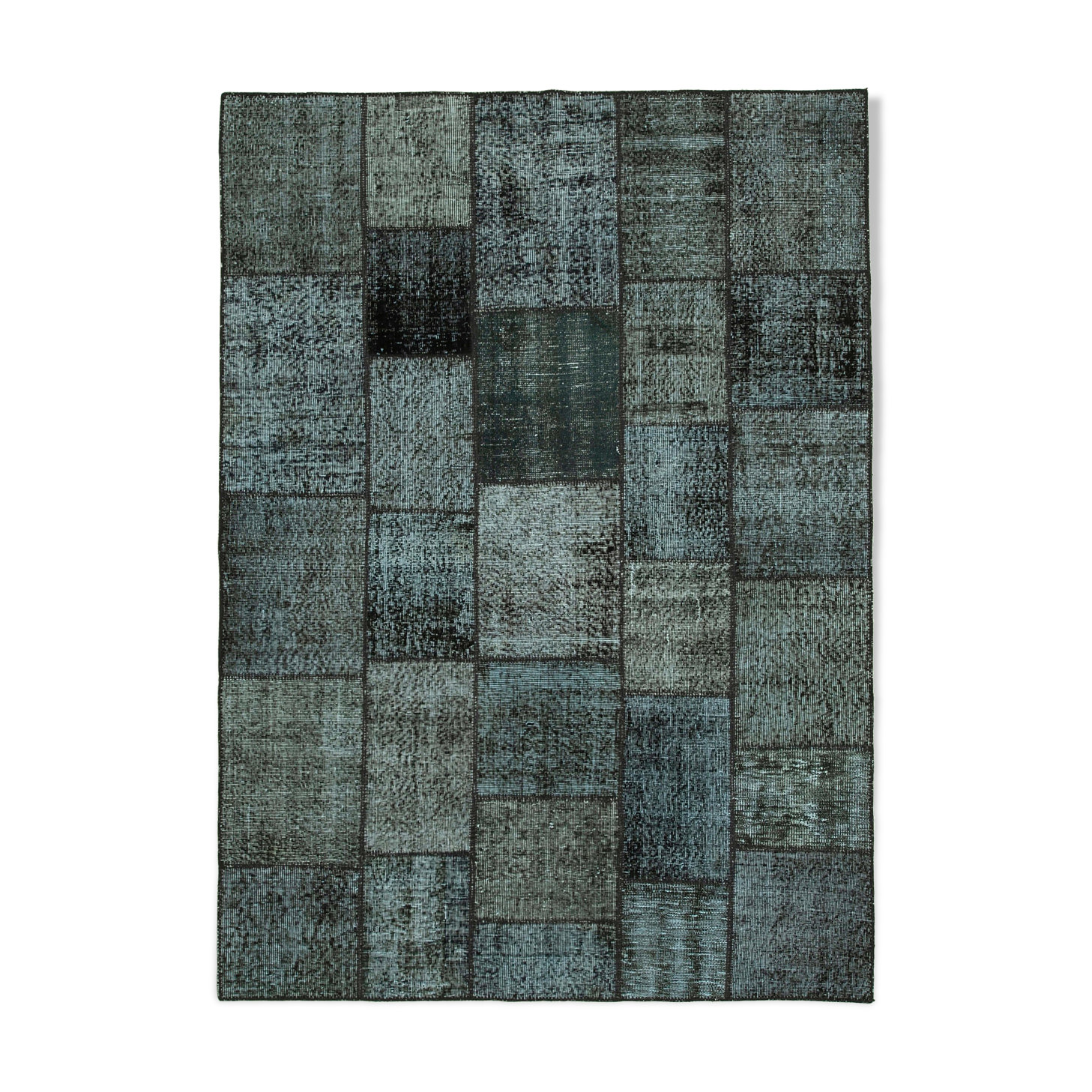 Hand-knotted oriental overdyed 174 cm x 242 cm black patchwork rug