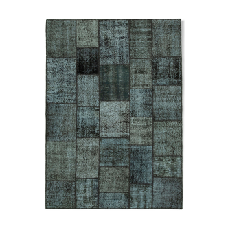 Hand-knotted oriental overdyed 174 cm x 242 cm black patchwork rug