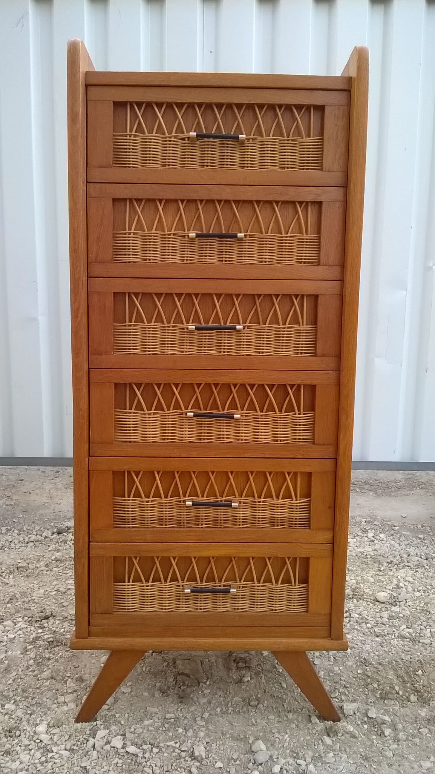 Commode haute rotin années 60