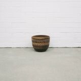 vintage ceramic brown brutalist flower pot large