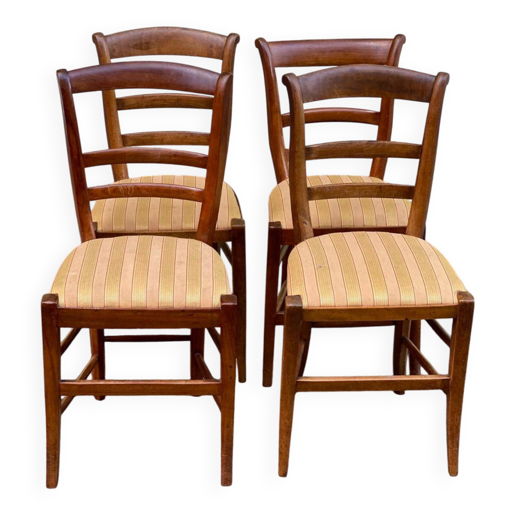 4 solid wood chairs with gold straw fabric from the 19th century