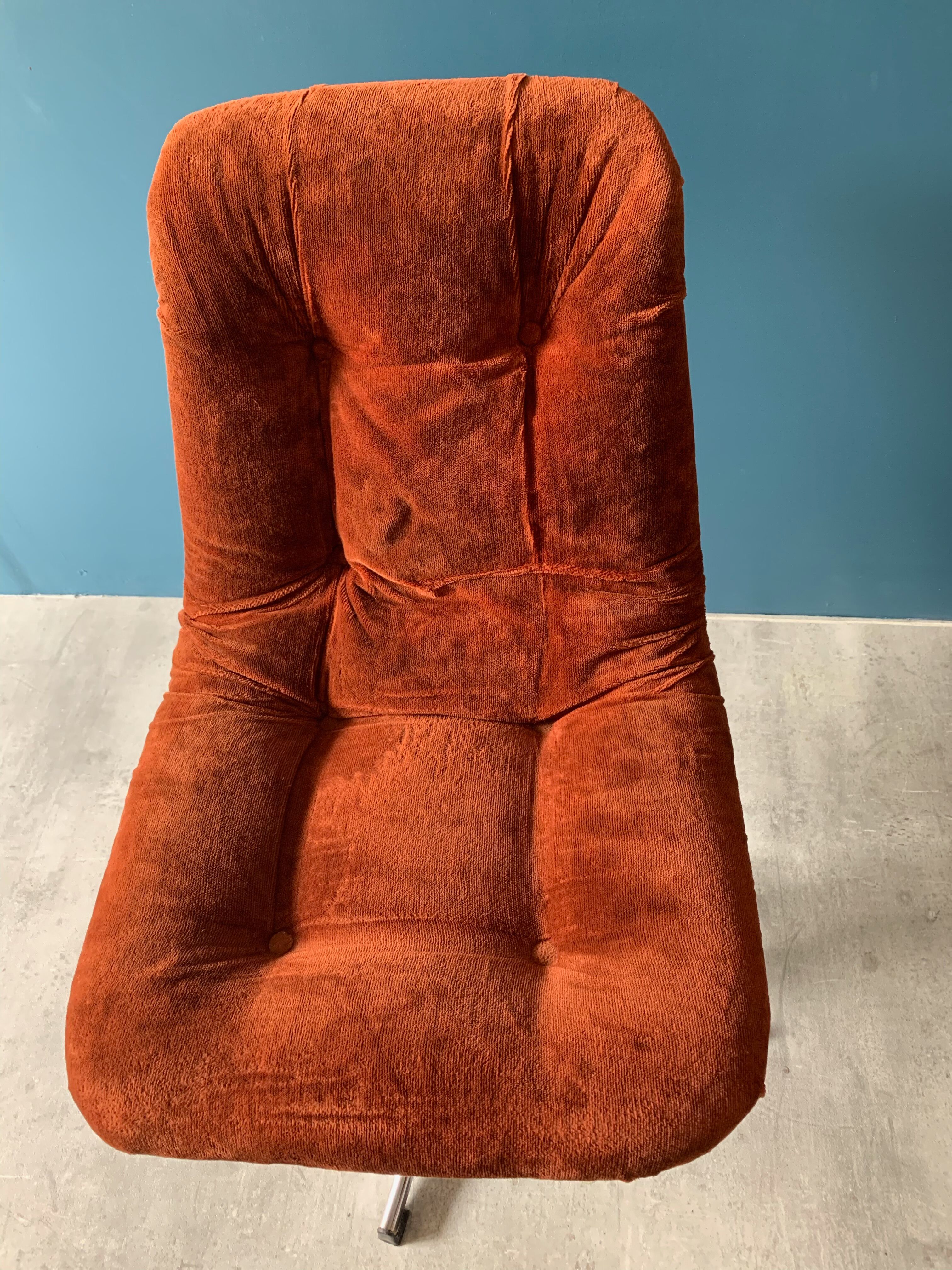 Series of 6 velvet/chrome swivel chairs from the 70s