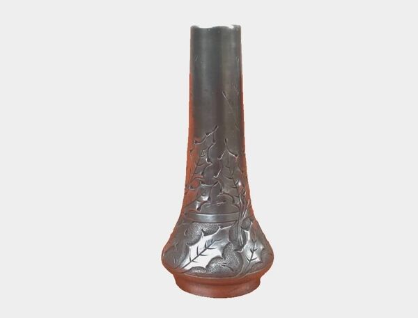 Art Nouveau Vase soliflore P. Chaumette Etain Décor feuilles de chêne