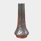 Art Nouveau soliflore vase by P. Chaumette, pewter, oak leaf decoration
