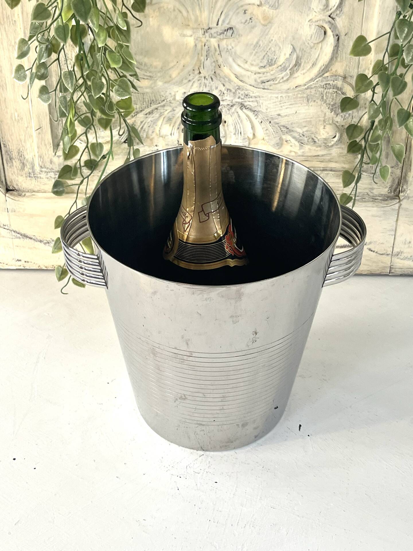 Art Deco Champagne Ice Bucket, Vintage French Chromed Stainless Steel