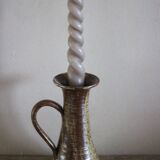 Vintage pyrite-glazed stoneware candlestick with handle