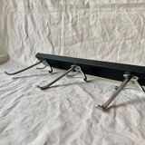Vintage wall coat rack in wood and black Skai - 6 coat hooks