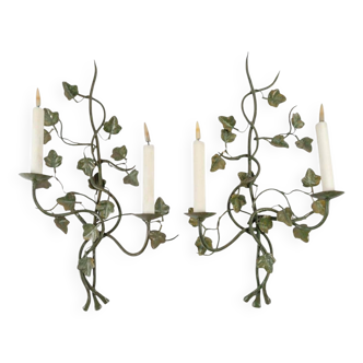 Pair of 20th century two-light painted metal wall lights.