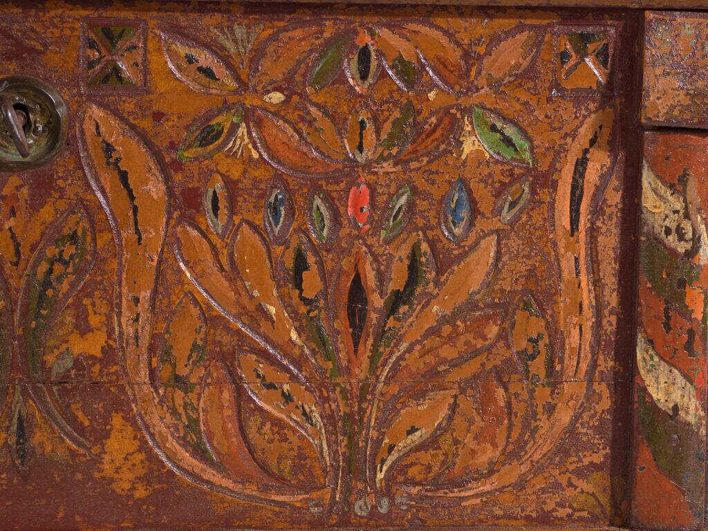Polychrome pine wedding chest – Central Europe, 1889