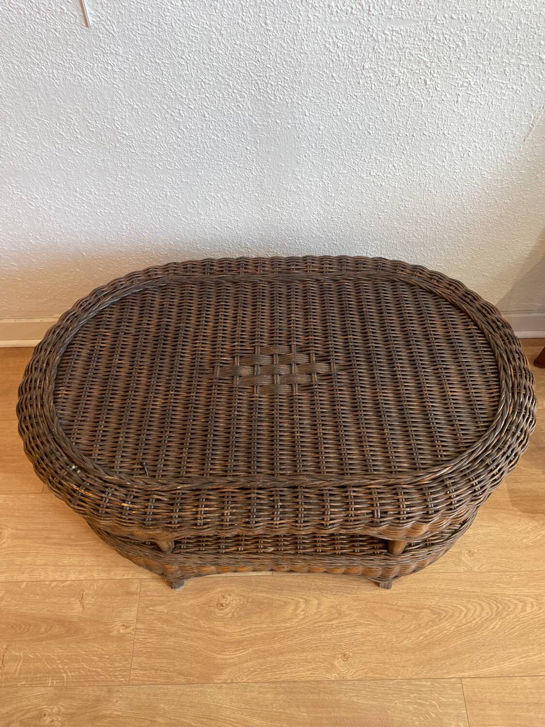 Two-top woven rattan coffee table