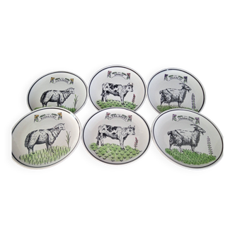 Lot de 6 assiettes à fromage en céramique craquelée de Gien, années 1971-1984