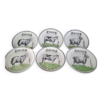 Set of 6 cracked ceramic cheese plates from Gien, years 1971-1984