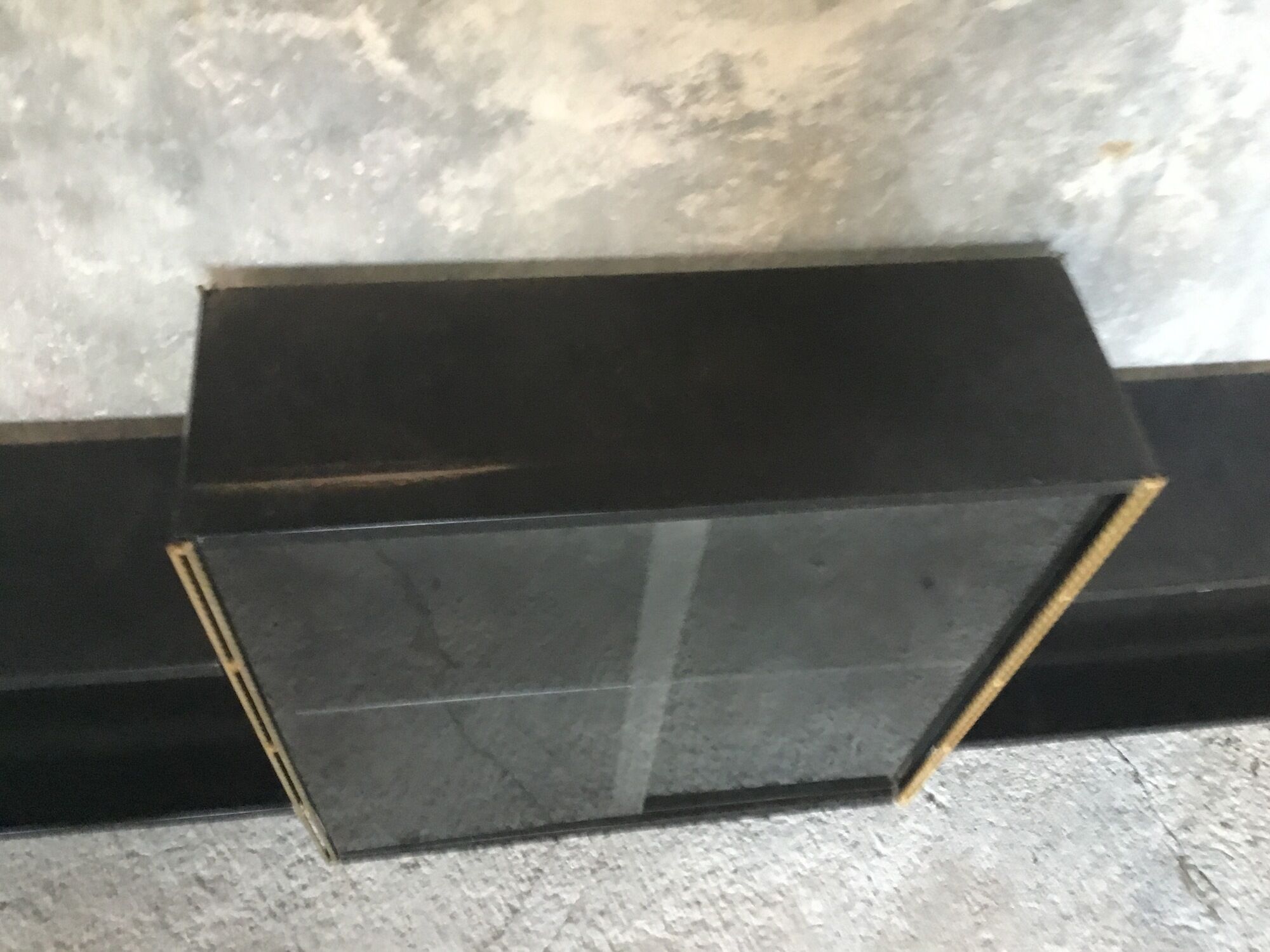 Set of black and gold metal string shelves with glass box - vintage 1960