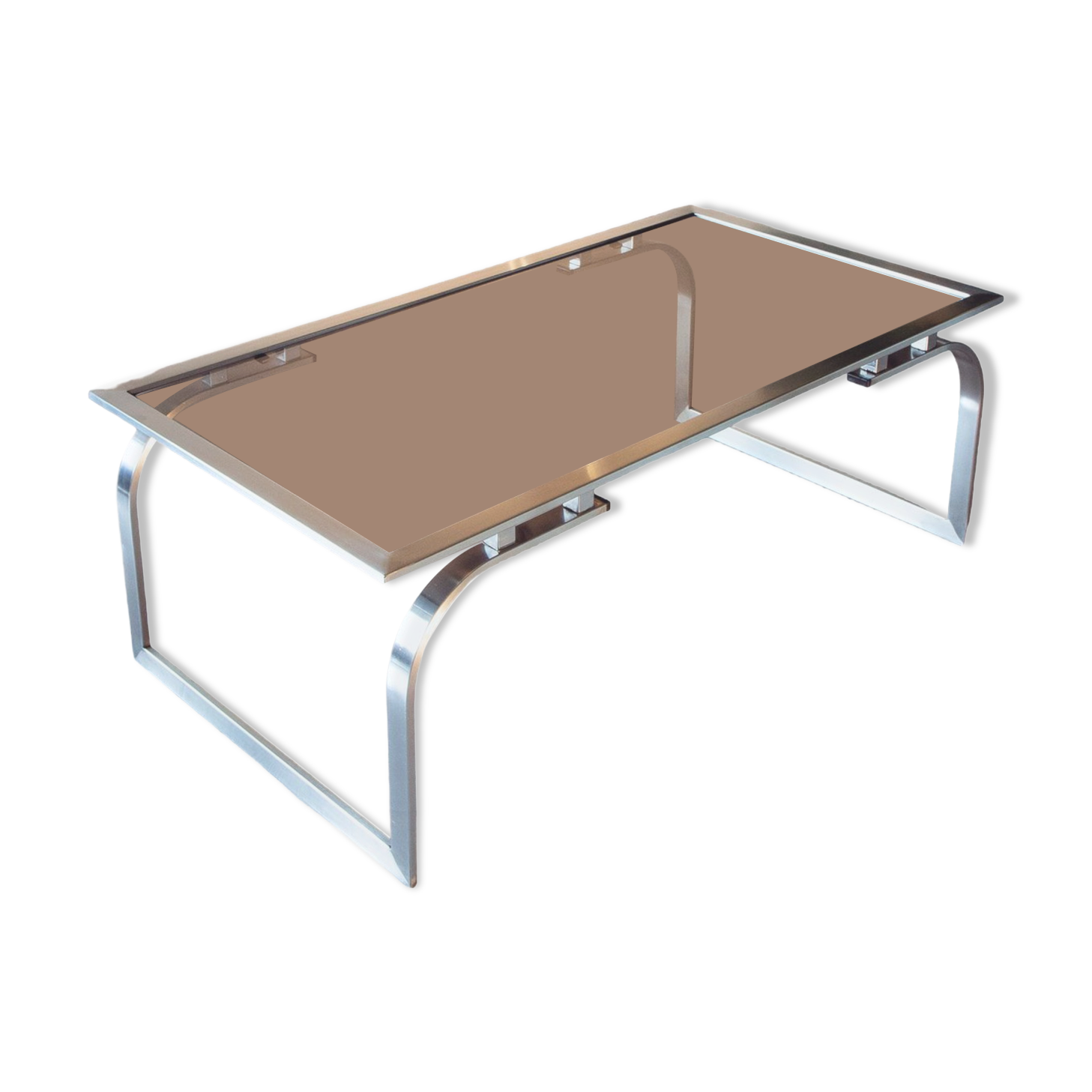 Coffee table 1970 smoked glass and metal