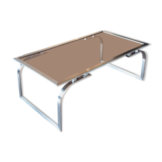 Coffee table 1970 smoked glass and metal