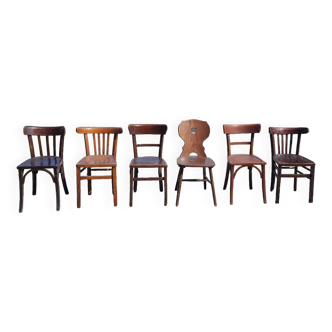 Set of six mismatched Baumann bistro chairs