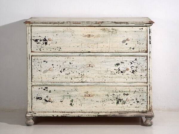 Large antique chest of drawers with white patina (circa 1920) #42