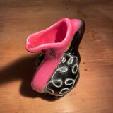 Pretty Vallauris pitcher in black and pink glazed ceramic white reliefs