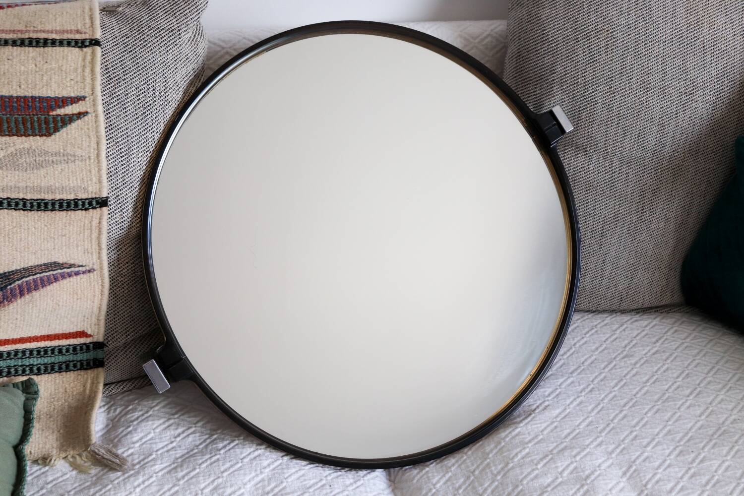 Vintage Smoked Plastic Round Wall Mirror