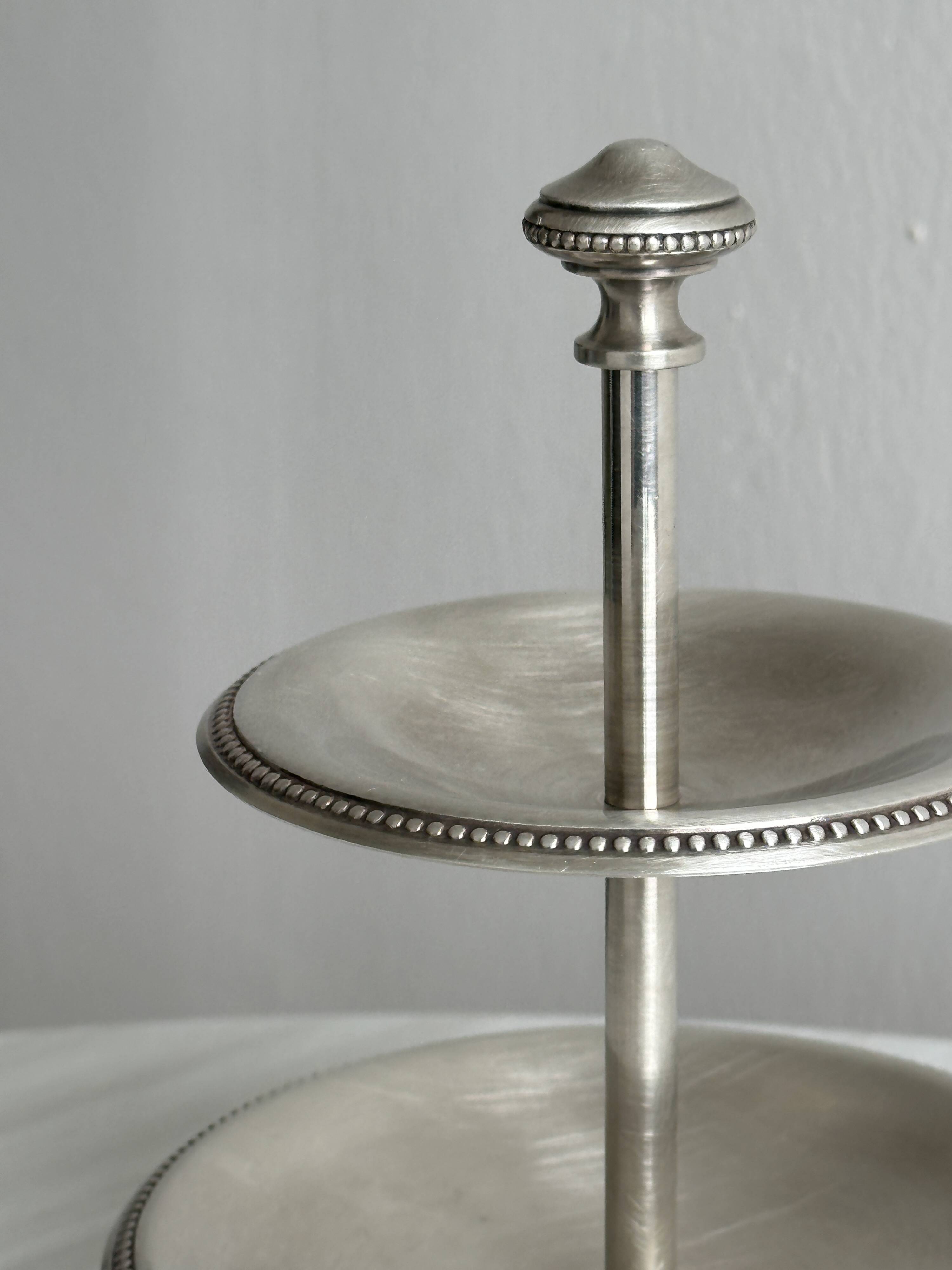 Silver-plated metal tiered dish