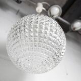 1960s Holophane Ball Pendant Chandelier, Thick Glass, 30 cm, and Vintage Brass