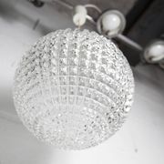 1960s Holophane Ball Pendant Chandelier, Thick Glass, 30 cm, and Vintage Brass