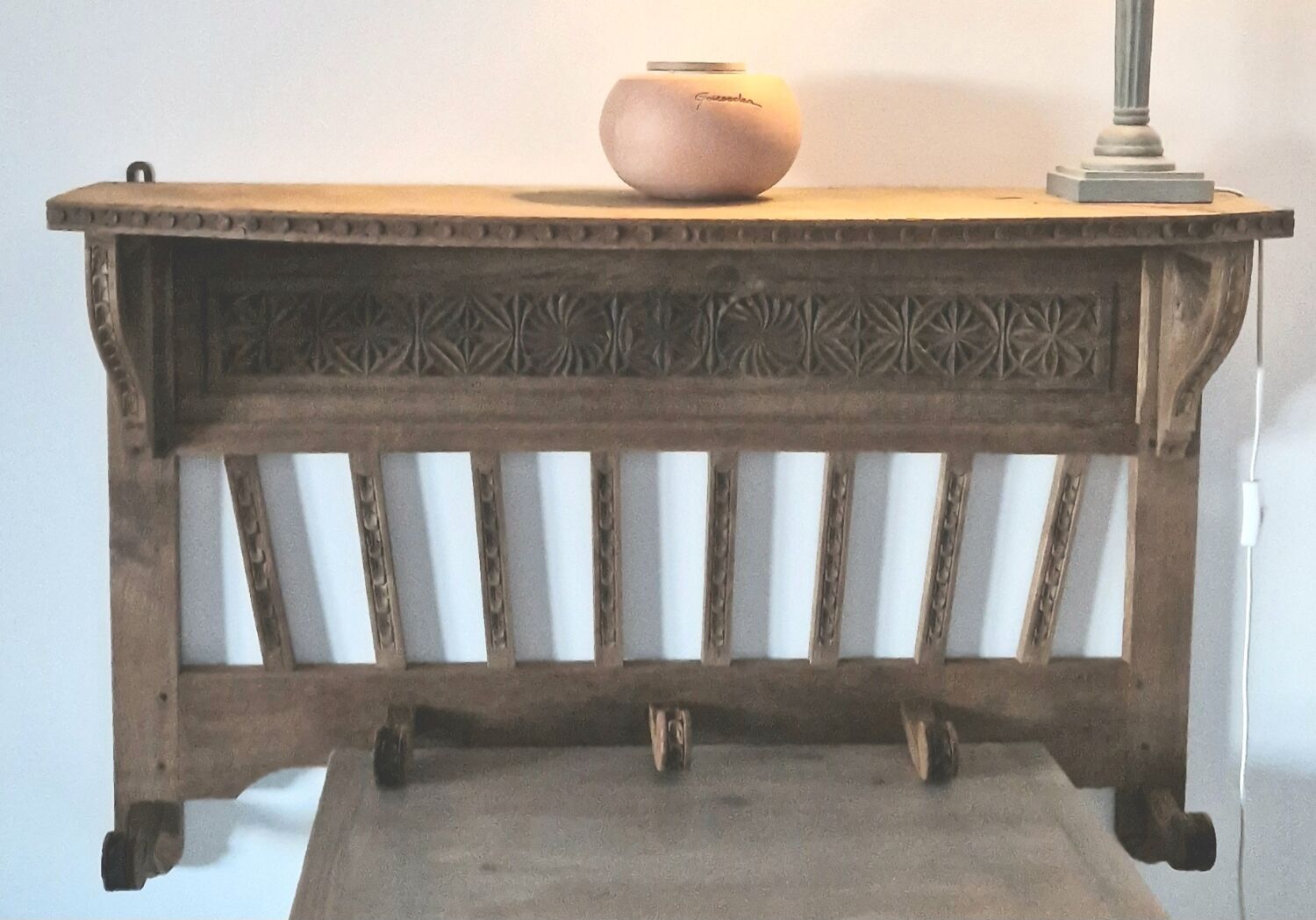 Old carved wood wall shelf