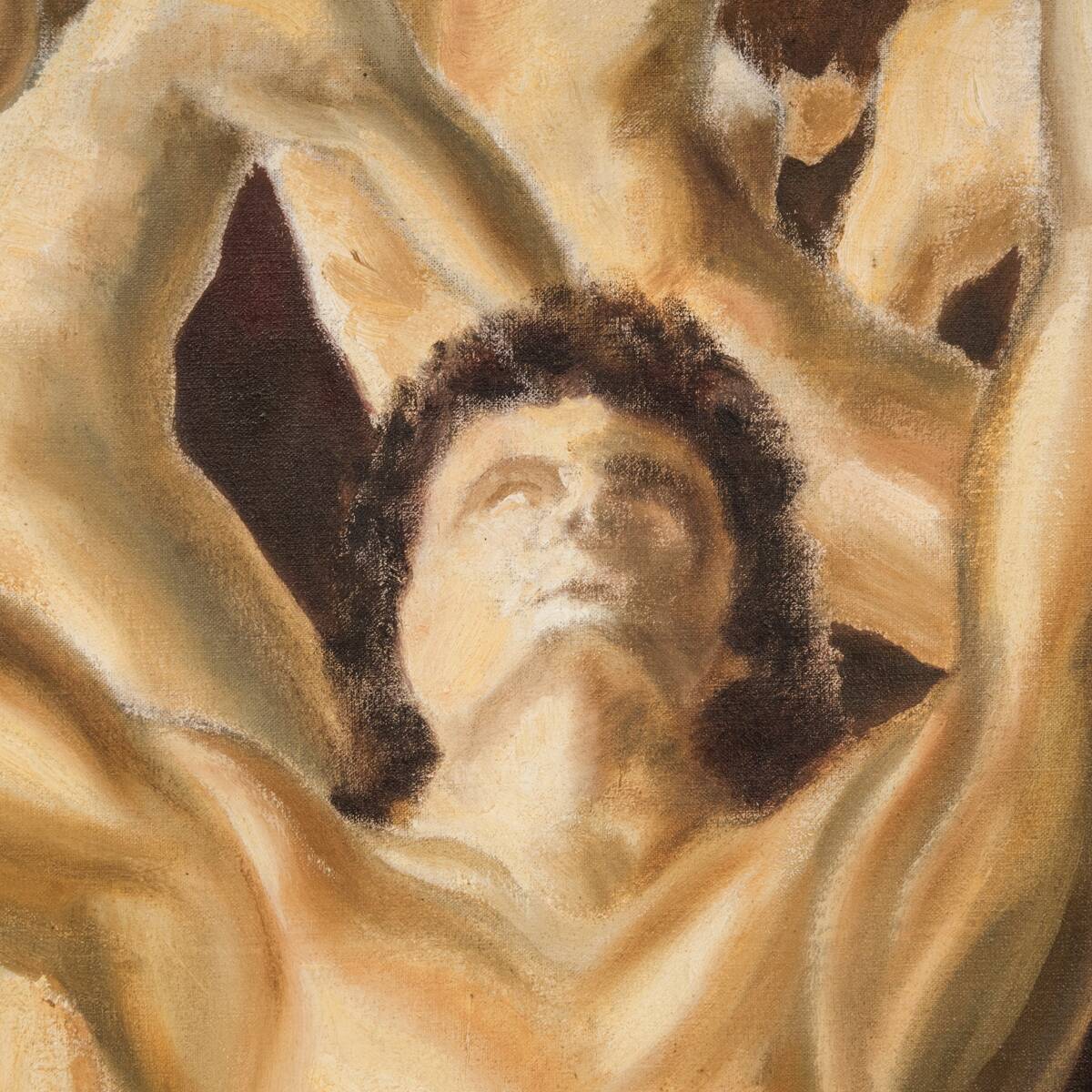 Grande peinture à l'huile "Purgatoire" des années 70