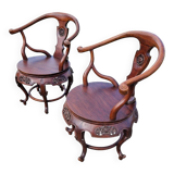 Pair of antique Chinese carved mahogany armchairs, circa 1960s